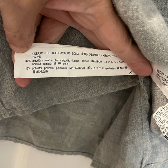 Zara Basic Collection Womens Blouse Grey Embroidered Tie Neck Bell Sleeve. Sz MD - Picture 2 of 12